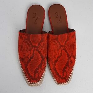 27 Edit Candice Genuine Leather Orange Snake Print Espadrille Mules size 7.5